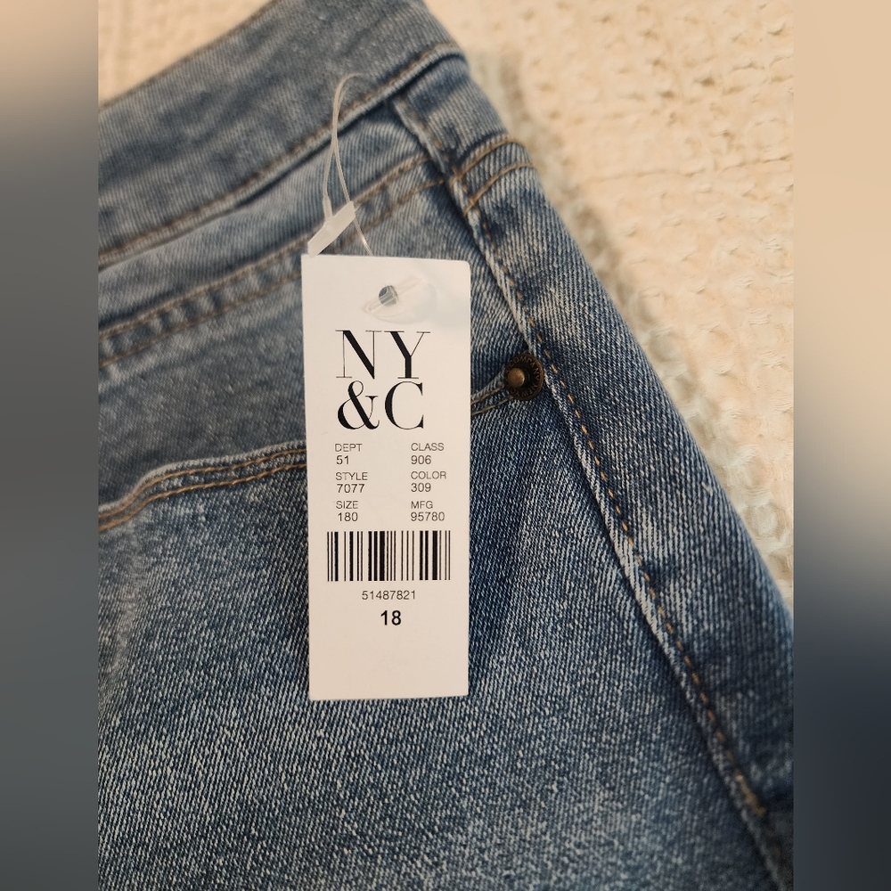 NY&Co Classic Blue Wide-Leg Women Jeans Snapaway Slit Size 18 Boho Grunge NWT - Picture 6 of 11